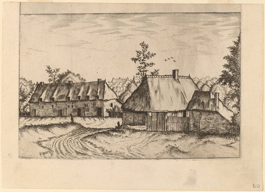 Farm and Row of Houses by Johannes van Doetechum, the Elder and Lucas van Doetechum after Master of the Small Landscapes (Dutch, active 1554/1572; died before 1589), 16X12"(A3)Poster Print