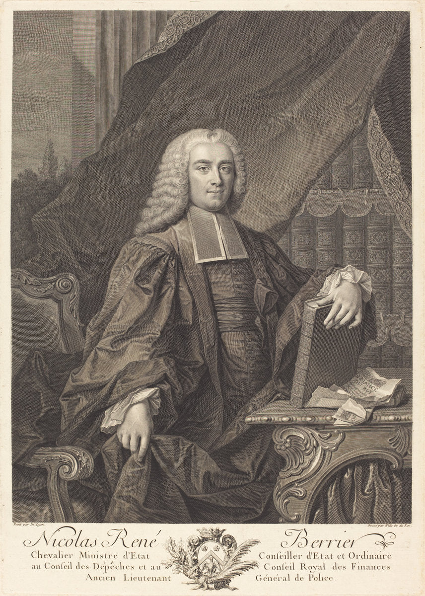 Nicolas Rene Berryer by Johann Georg Wille after Jean-François Delyen (German, 1715 - 1808), 16X12"(A3)Poster Print