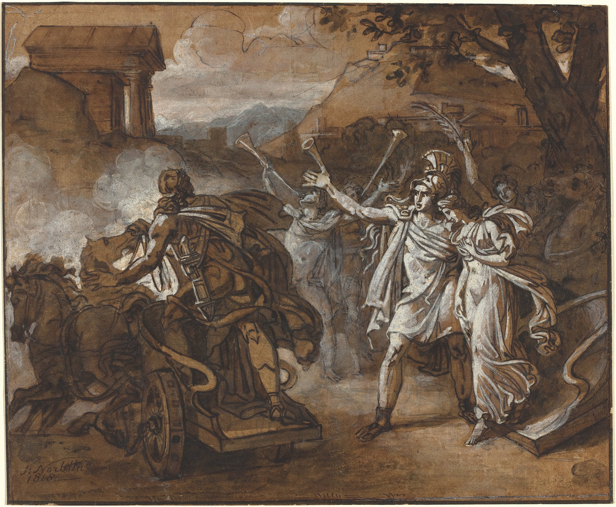 Castor and Pollux Rescuing Helen by Sébastien-Louis-Guillaume Norblin de la Gourdaine (French, 1796 - 1884), 16X12"(A3)Poster Print