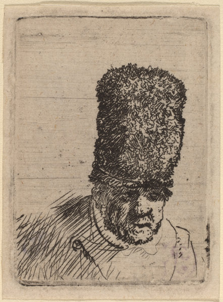 etching by Rembrandt van Rijn and Studio of Rembrandt van Rijn (Head of an Old Man in High Fur Cap), 16X12"(A3)Poster Print