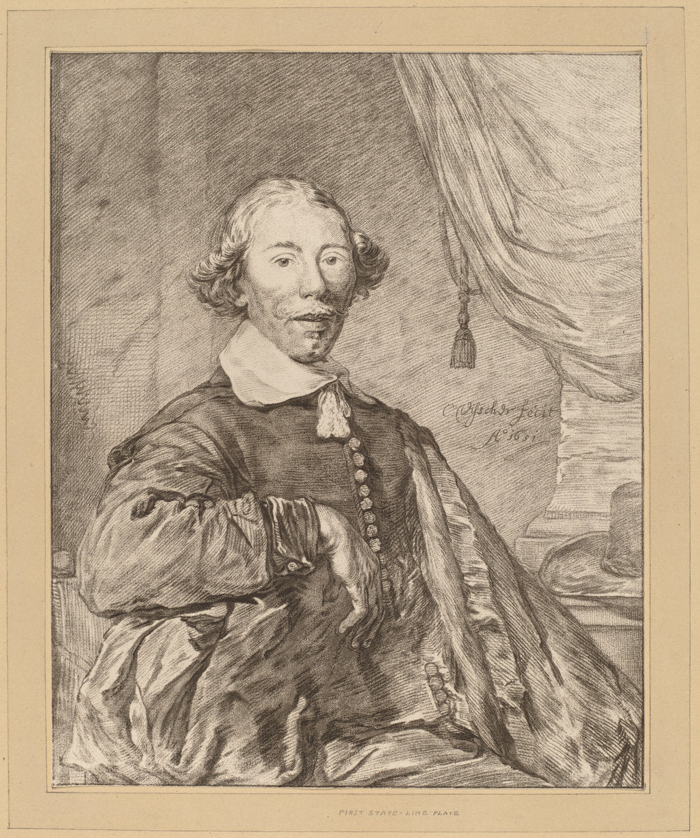 Portrait of a Seated Man by Cornelis Ploos van Amstel and Johannes Kornlein after Cornelis Visscher (Dutch, 1726 - 1798), 16X12"(A3)Poster Print