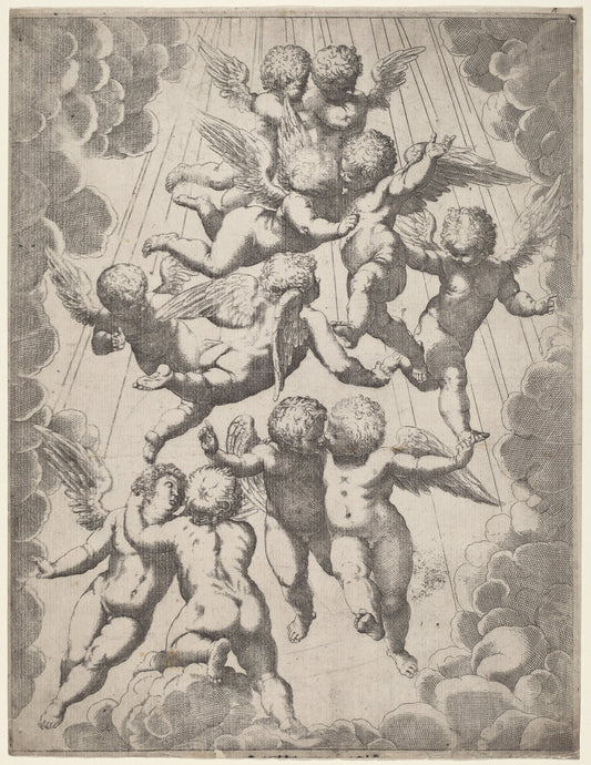 1607 by Italian 17th Century, after Guido Reni, after Luca Cambiaso (A Group of Angels in Glory), 16X12"(A3)Poster Print