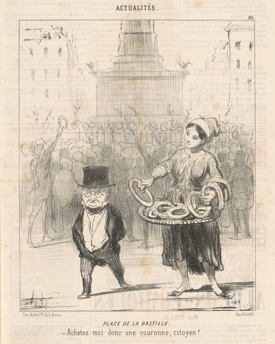 Place de la Bastille by Honoré Daumier (French, 1808 - 1879), 16X12"(A3)Poster Print