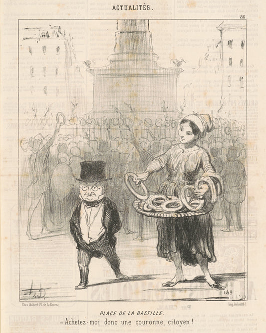 Place de la Bastille by Honoré Daumier (French, 1808 - 1879), 16X12"(A3)Poster Print