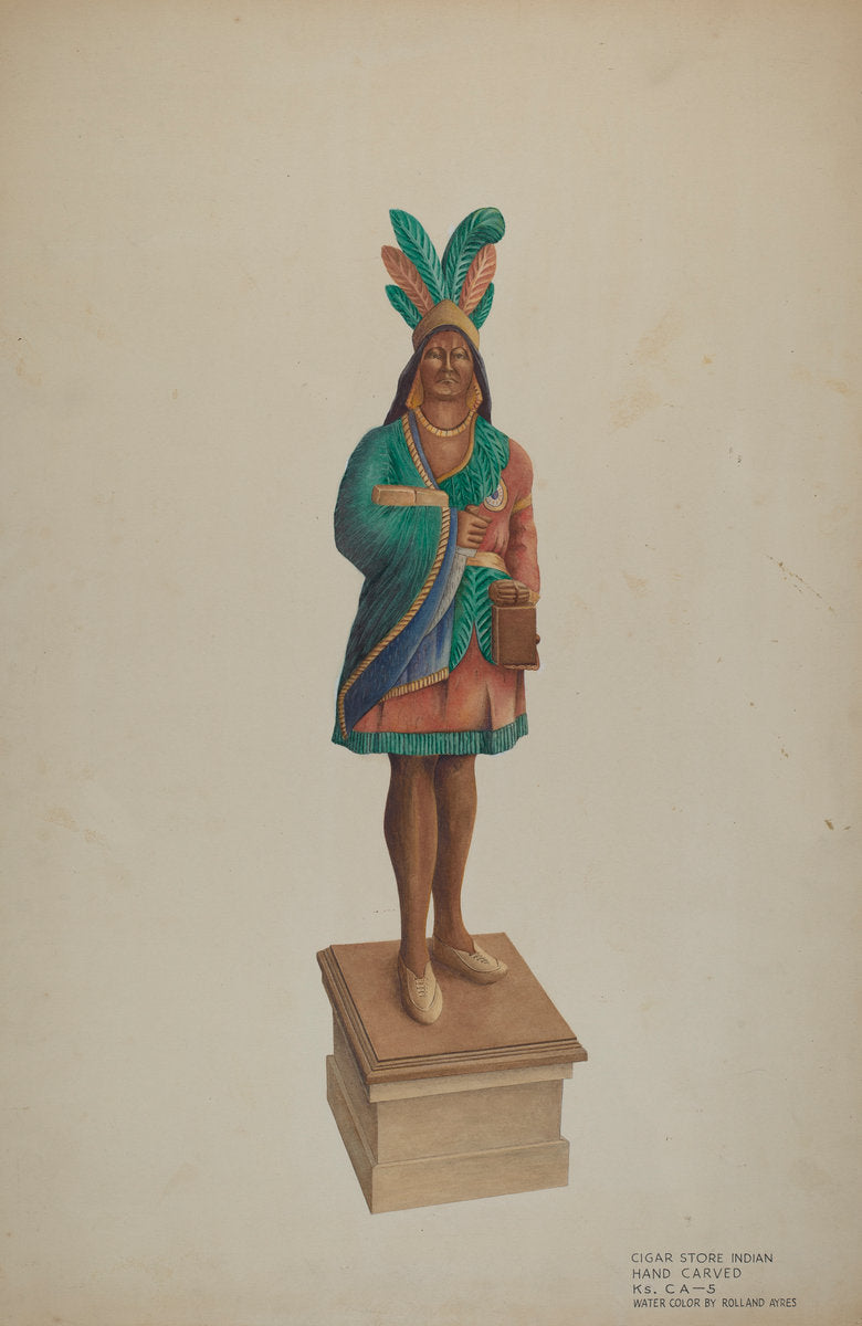 Cigar Store Indian by Rolland Ayres (American, active c. 1935), 16X12"(A3)Poster Print