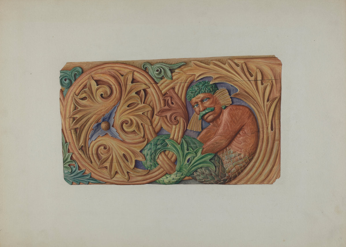 Ornamental Woodcarving - Stern Board? by Laura Bilodeau (American, 1896 - 1982), 16X12"(A3)Poster Print