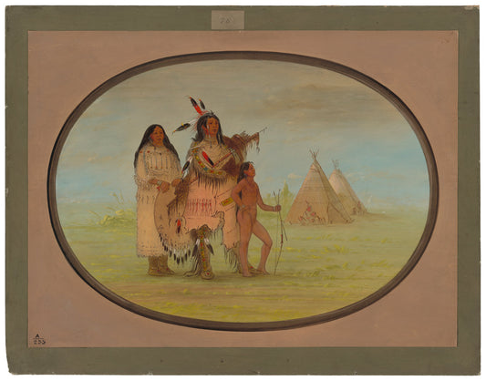 A K'nisteneux Warrior and Family by George Catlin (American, 1796 - 1872), 16X12"(A3)Poster Print