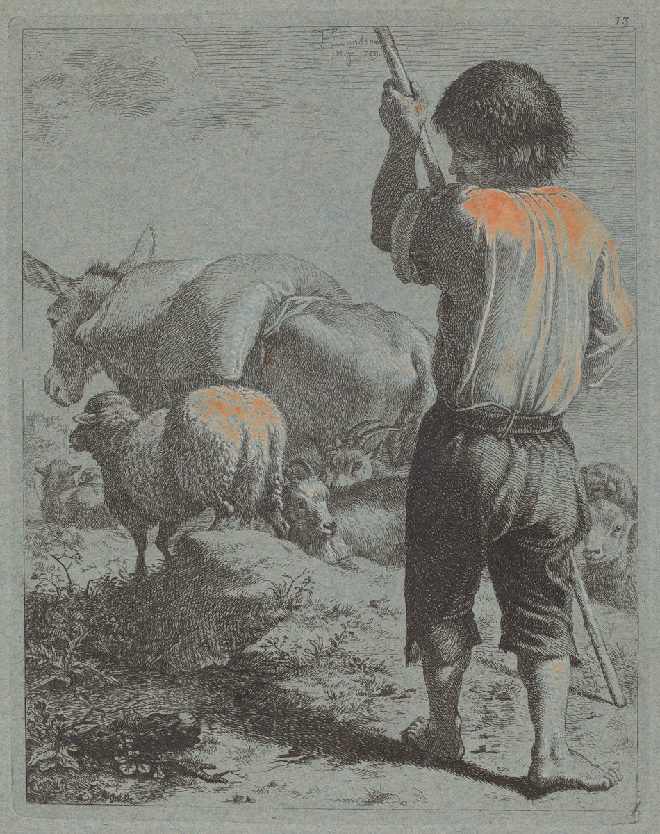 Shepherd with Donkey, Sheep and Goat by Francesco Londonio (Italian, 1723 - 1783), 16X12"(A3)Poster Print