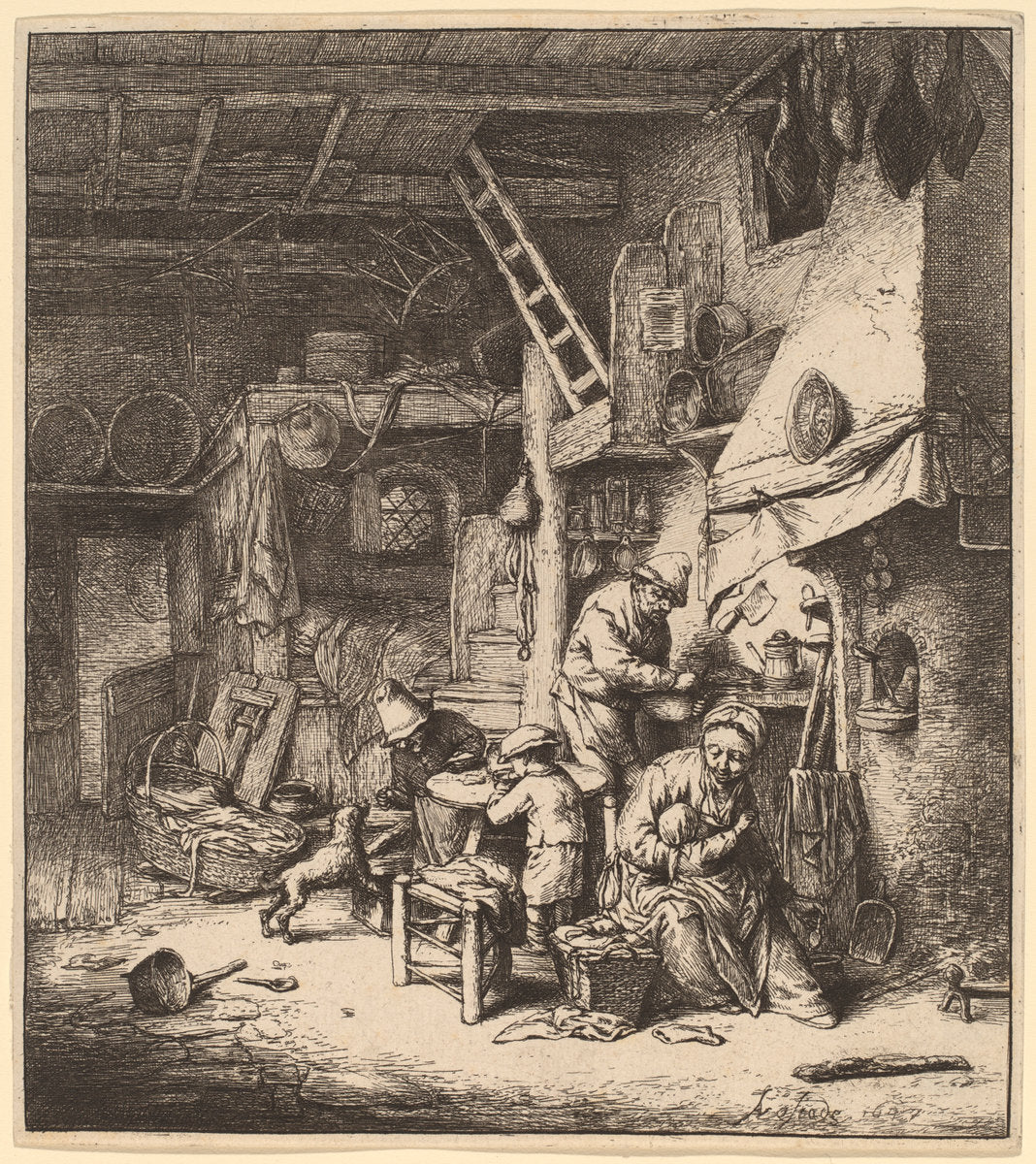 Peasant Family by Adriaen van Ostade (Dutch, 1610 - 1685), 16X12"(A3)Poster Print