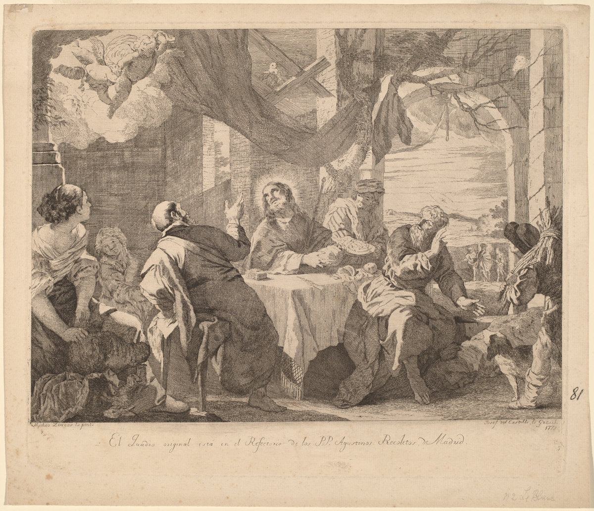 The Supper at Emmaus by José del Castillo, after Mateo Cerezo the younger (Spanish, 1737 - 1793), 16X12"(A3)Poster Print