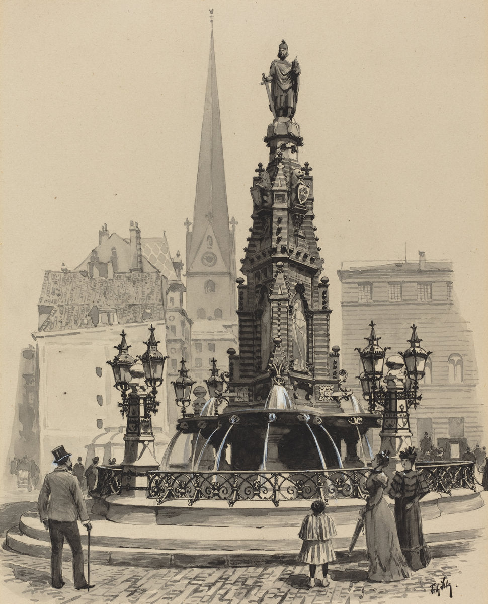 Brunnen am Fischmarkt by Fritz Stoltenberg (German, 1855 - 1921), 16X12"(A3)Poster Print
