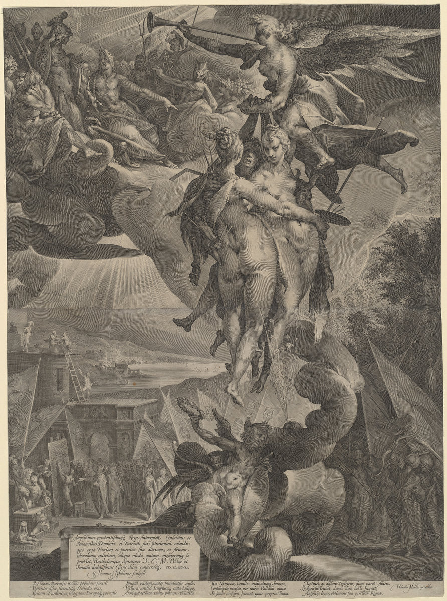 The Apotheosis of the Arts by Jan Muller, after Bartholomaeus Spranger (Dutch, 1571 - 1628), 16X12"(A3)Poster Print