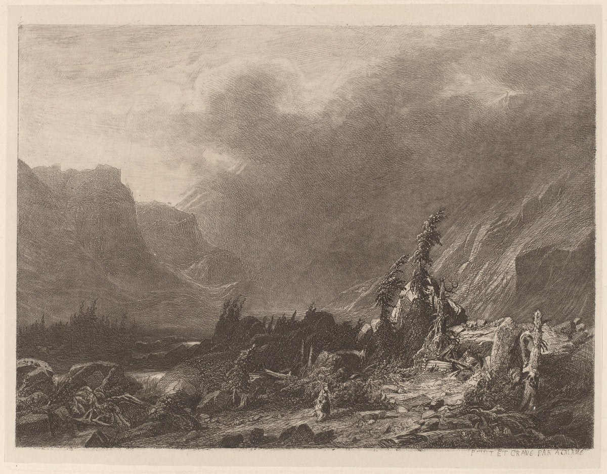 Mountain Storm by Alexandre Calame (Swiss, 1810 - 1864), 16X12"(A3)Poster Print