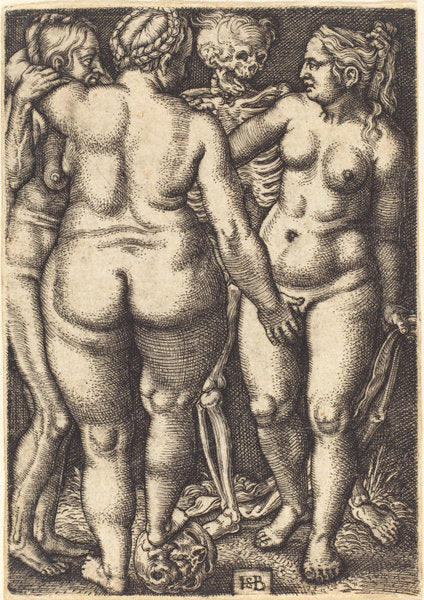 Death and Three Nude Women by Sebald Beham (German, 1500 - 1550), 16X12"(A3)Poster Print