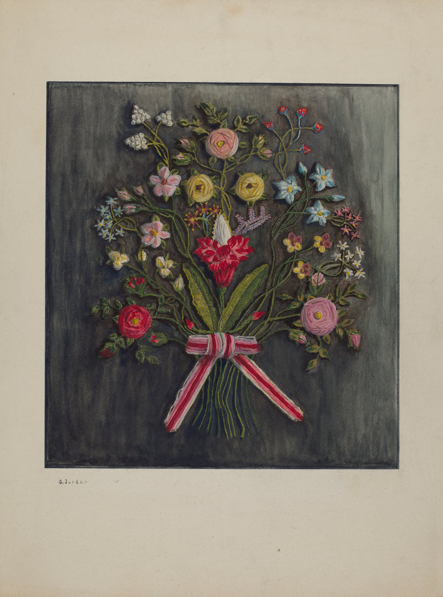 Crewel Wreath by Genevieve Jordan (American, active c. 1935), 16X12"(A3)Poster Print