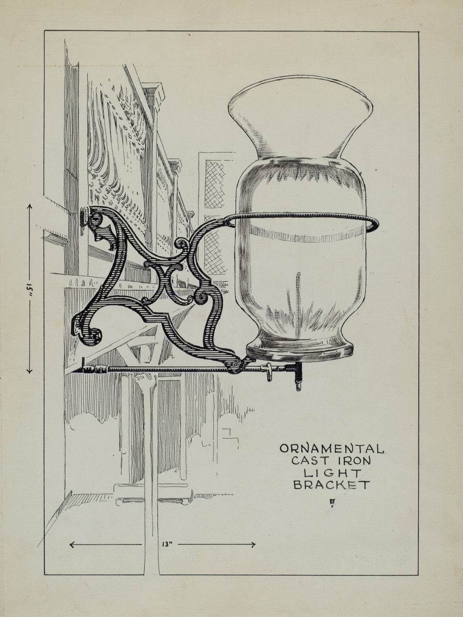 Cast Iron Lamp Bracket by Thomas Byrne (American, active c. 1935), 16X12"(A3)Poster Print