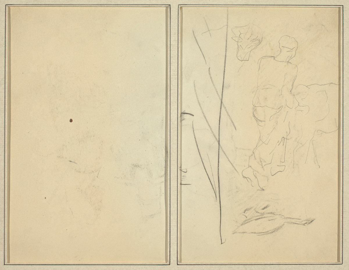 Woman with Cow, and Goose; Counterproof [verso] by Paul Gauguin (French, 1848 - 1903), 16X12"(A3)Poster Print