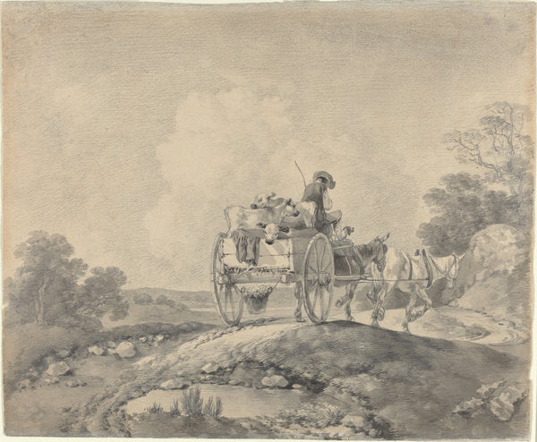 Drover with Calves in a Country Cart by Thomas Gainsborough (British, 1727 - 1788), 16X12"(A3)Poster Print