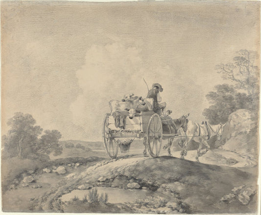 Drover with Calves in a Country Cart by Thomas Gainsborough (British, 1727 - 1788), 16X12"(A3)Poster Print