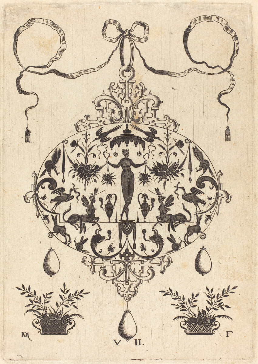 Large Pendant, Flora Standing, Holding a Fruit Garland by Daniel Mignot (German, active 1593/1596), 16X12"(A3)Poster Print