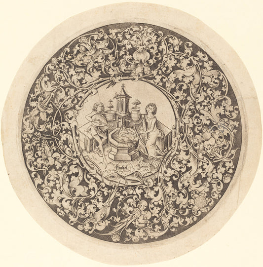 Circular Ornament with Musicians Playing near a Well by Israhel van Meckenem (German, c. 1445 - 1503), 16X12"(A3)Poster Print
