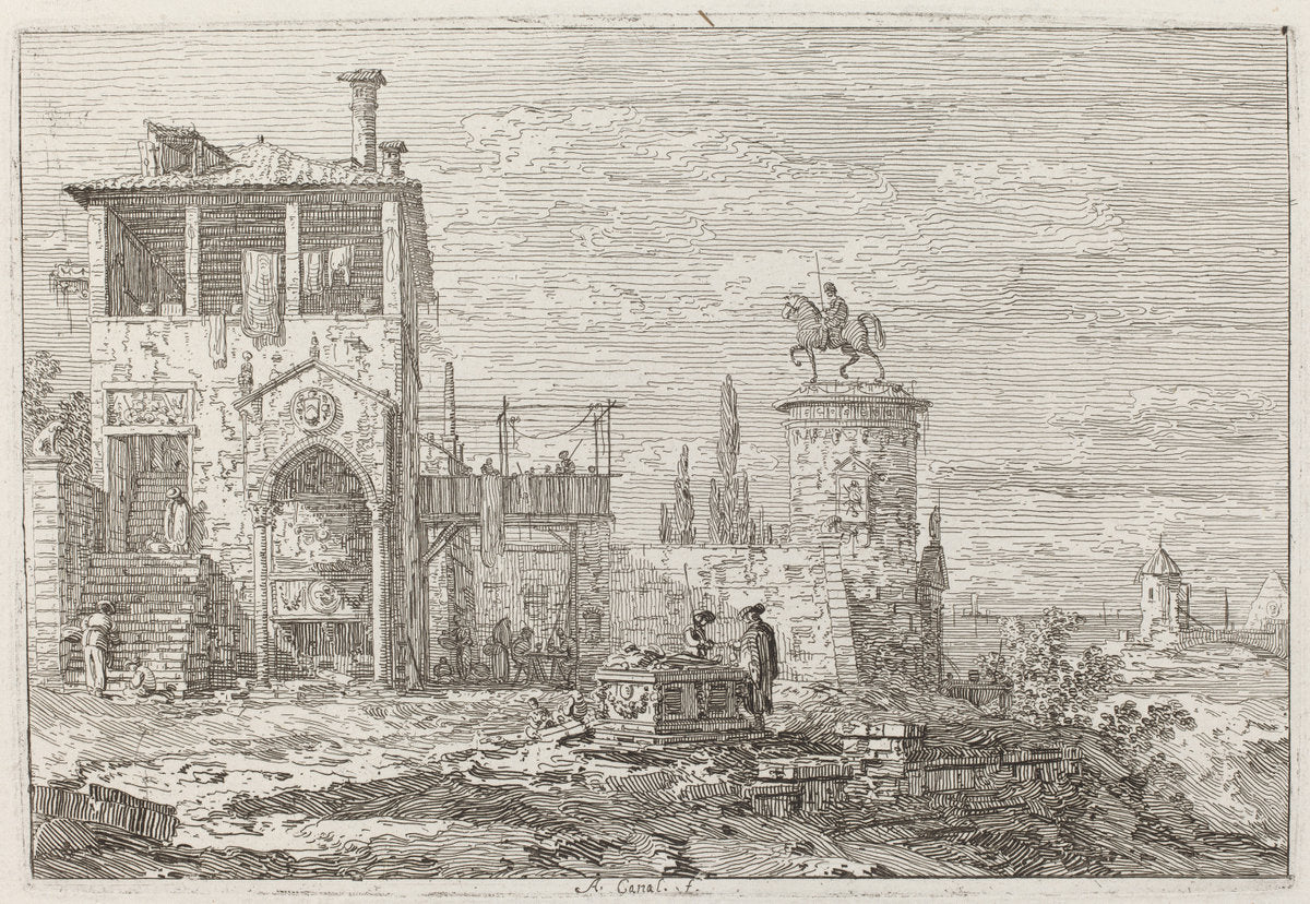 The Equestrian Monument [upper right] by Canaletto (Italian, 1697 - 1768), 16X12"(A3)Poster Print