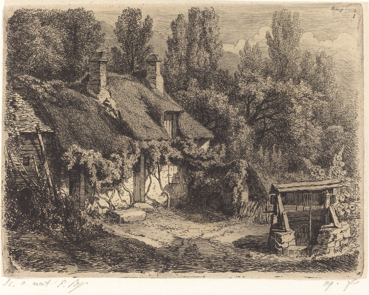 La chaumière au puits (Cottage with Well) by Eugène Bléry (French, 1805 - 1887), 16X12"(A3)Poster Print