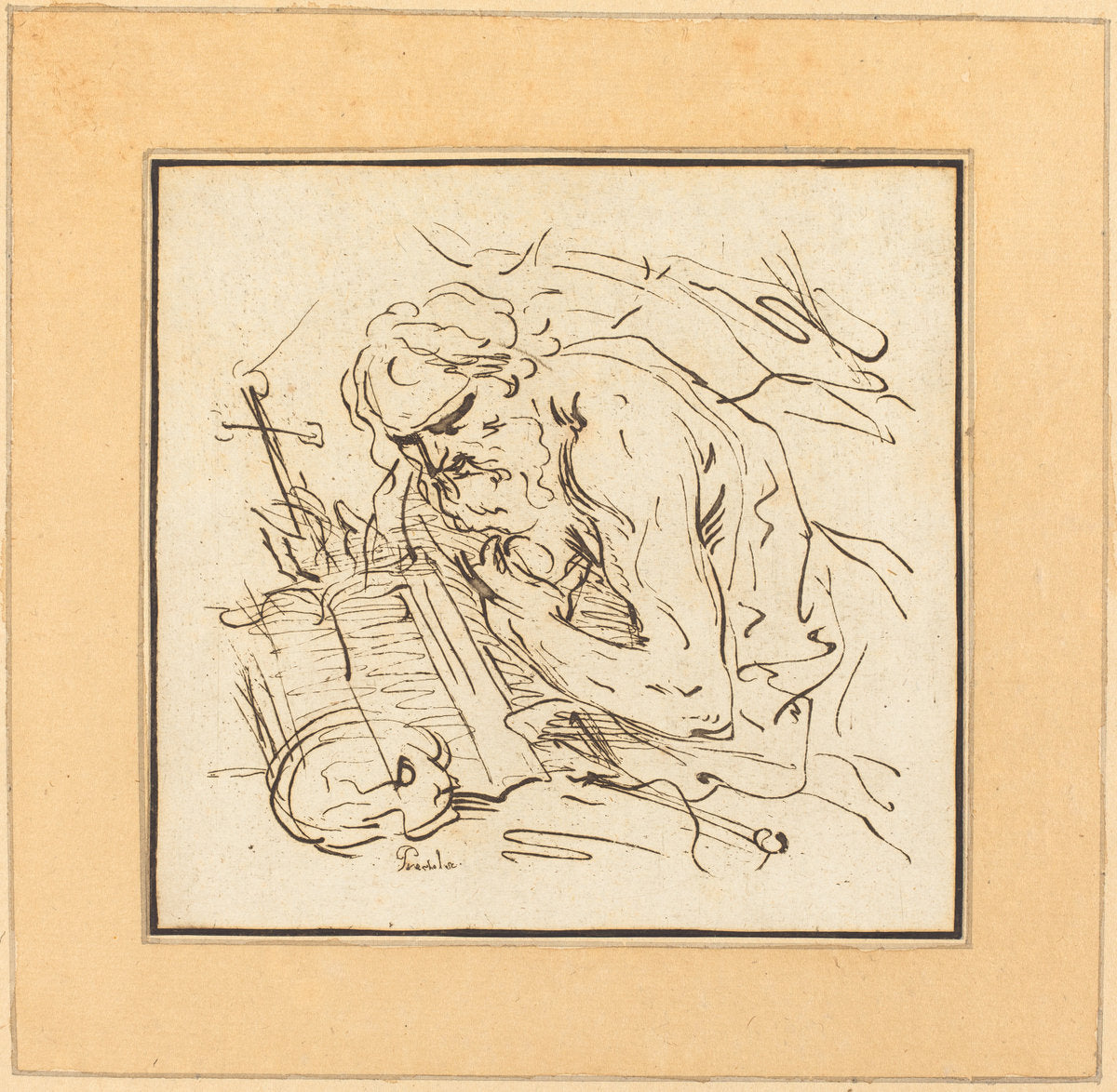 Saint Jerome by Johann Gottlieb Prestel after Domenichino (German, 1739 - 1808), 16X12"(A3)Poster Print