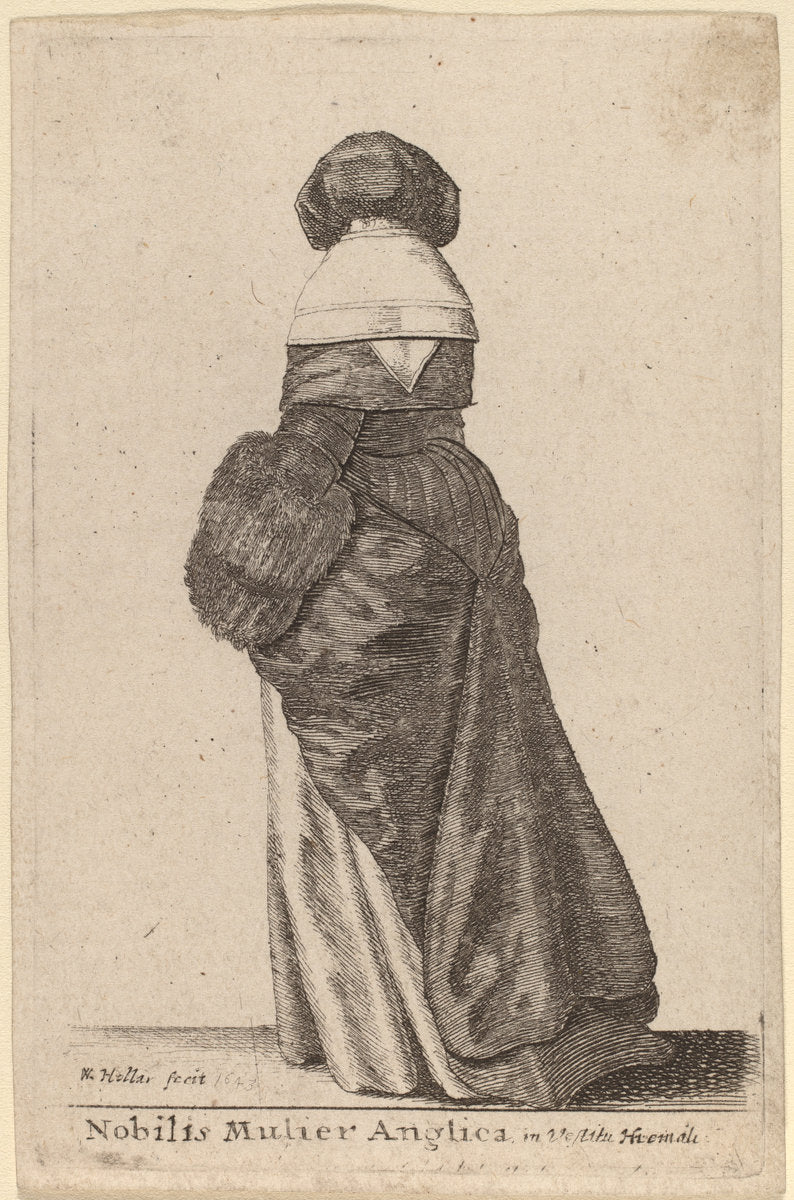 Nobilis Mulier Anglica, in Vestitu Hiemali by Wenceslaus Hollar (Bohemian, 1607 - 1677), 16X12"(A3)Poster Print