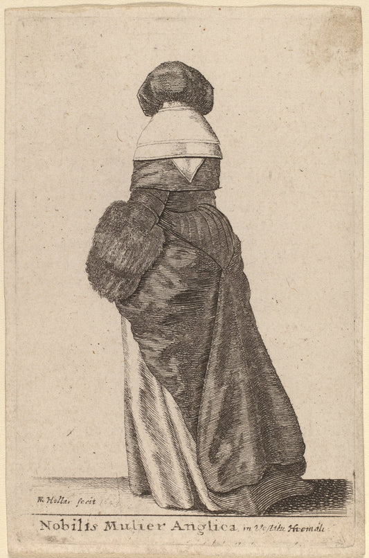 Nobilis Mulier Anglica, in Vestitu Hiemali by Wenceslaus Hollar (Bohemian, 1607 - 1677), 16X12"(A3)Poster Print
