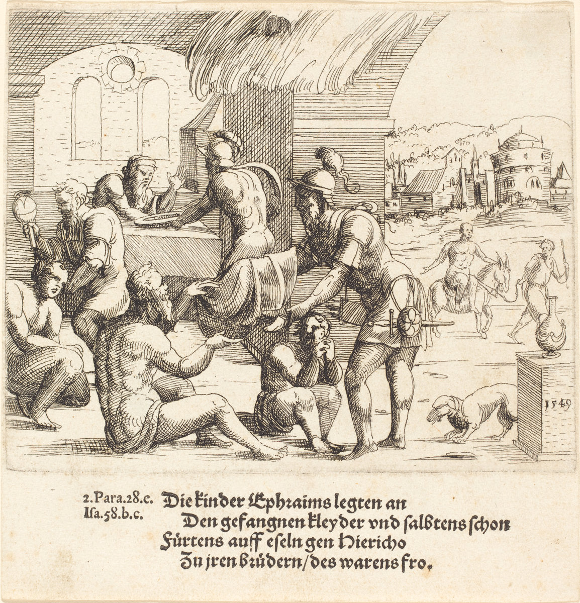The Men of Ephraim Care for their Captives and Return Them to Jerico by Augustin Hirschvogel (German, 1503 - 1553), 16X12"(A3)Poster Print