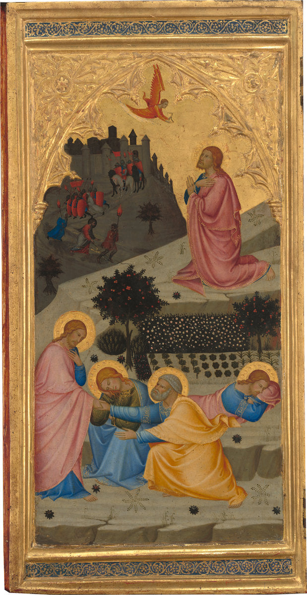 Scenes from the Passion of Christ: The  Agony in the Garden [left panel] by Andrea Vanni (Sienese, c. 1330 - 1413), 16X12"(A3)Poster Print