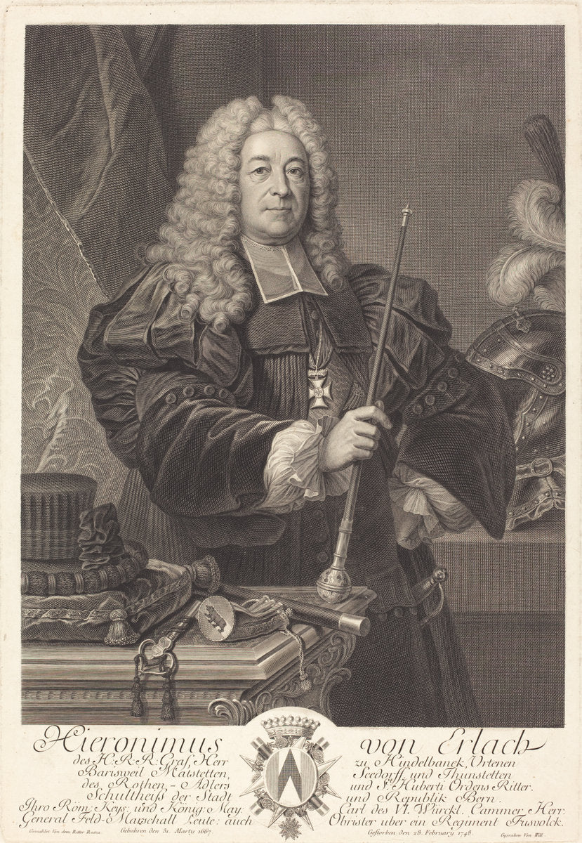 Johann von Erlach by Johann Georg Wille after Carlo Francesco Rusca, Cavalier (German, 1715 - 1808), 16X12"(A3)Poster Print