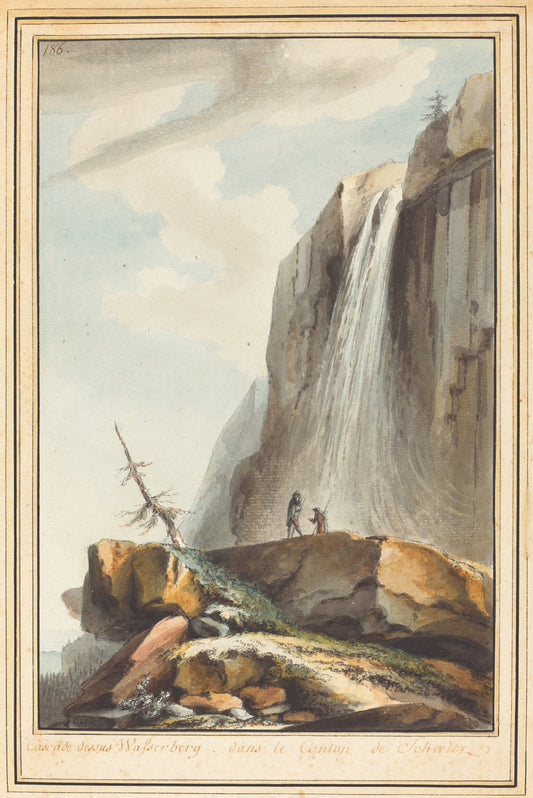 Cascade dessus Wasserberg (Waterfall above Wasserberg) by Caspar Wolf (Swiss, 1735 - 1783), 16X12"(A3)Poster Print