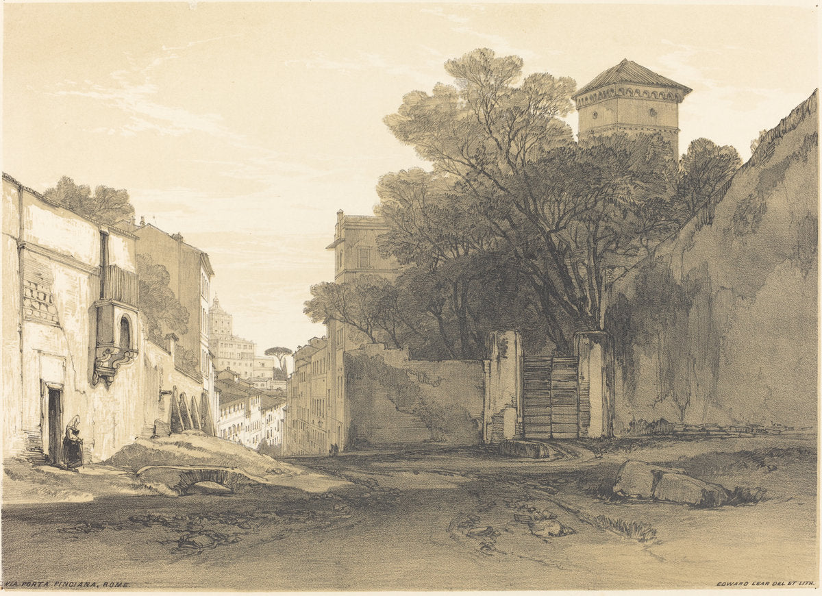 Via Porta Pinciana, Rome by Edward Lear (British, 1812 - 1888), 16X12"(A3)Poster Print