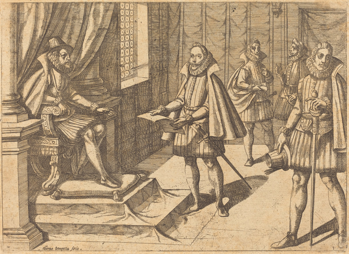 Philip II of Spain on His Throne by Antonio Tempesta (Florentine, 1555 - 1630), 16X12"(A3)Poster Print
