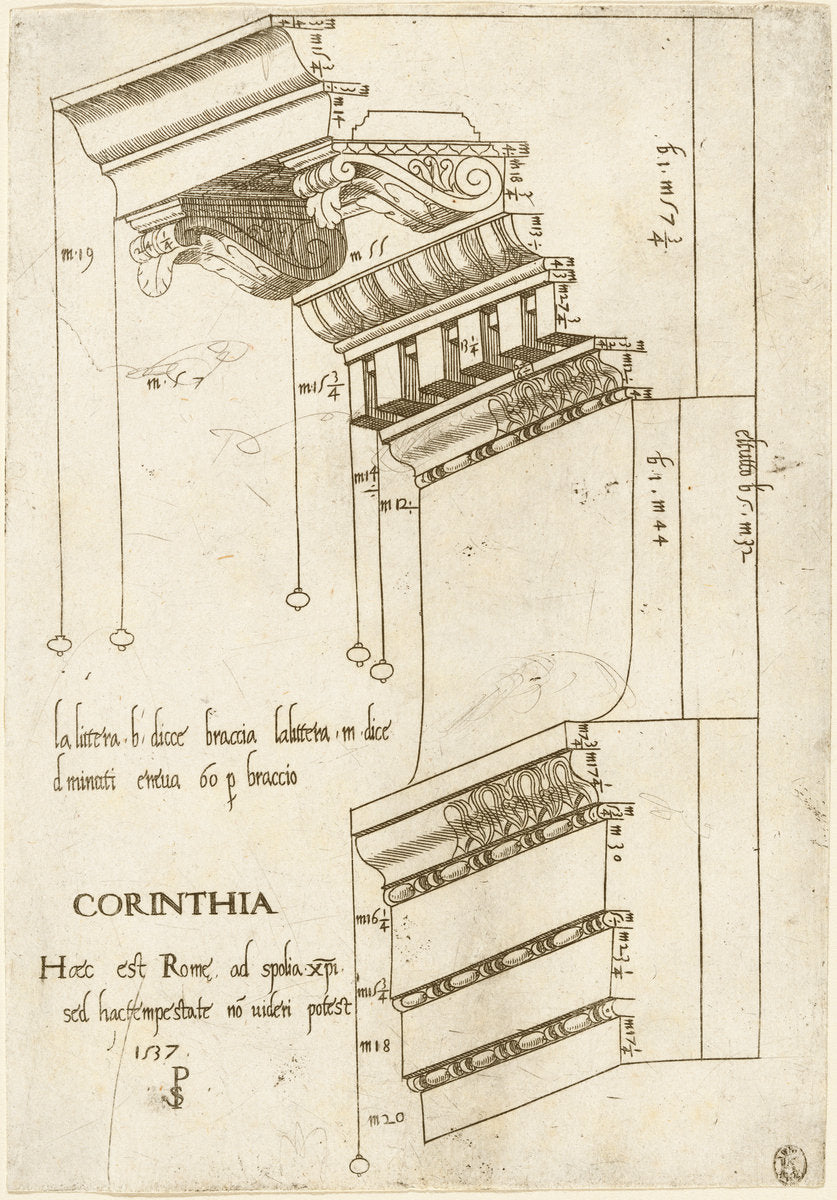 Entablature from the Basilica Ulpia, Rome by Master PS (Italian (?), active 1535/1537), 16X12"(A3)Poster Print