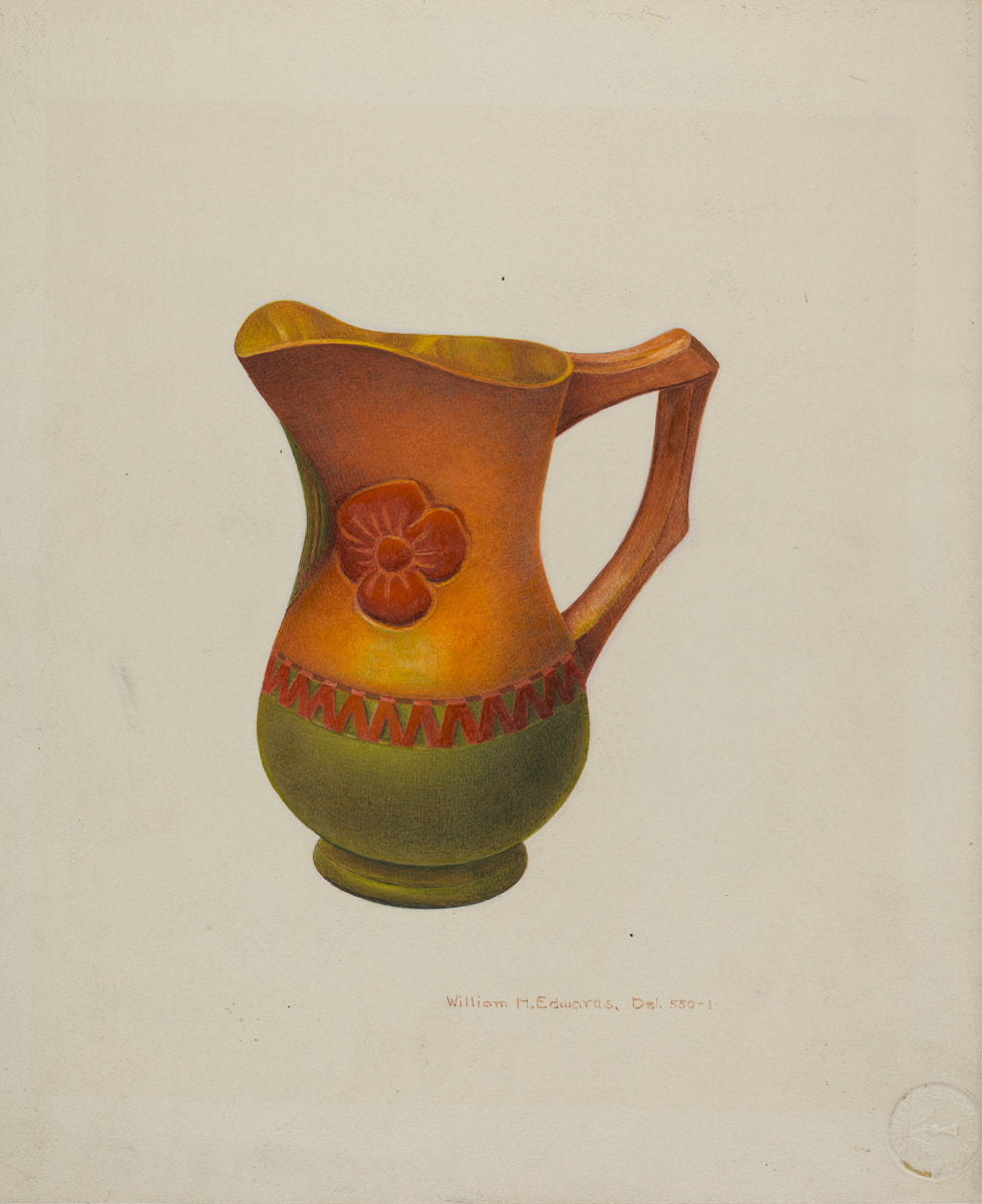 Carved Wooden Pitcher by William H. Edwards (American, active c. 1935), 16X12"(A3)Poster Print