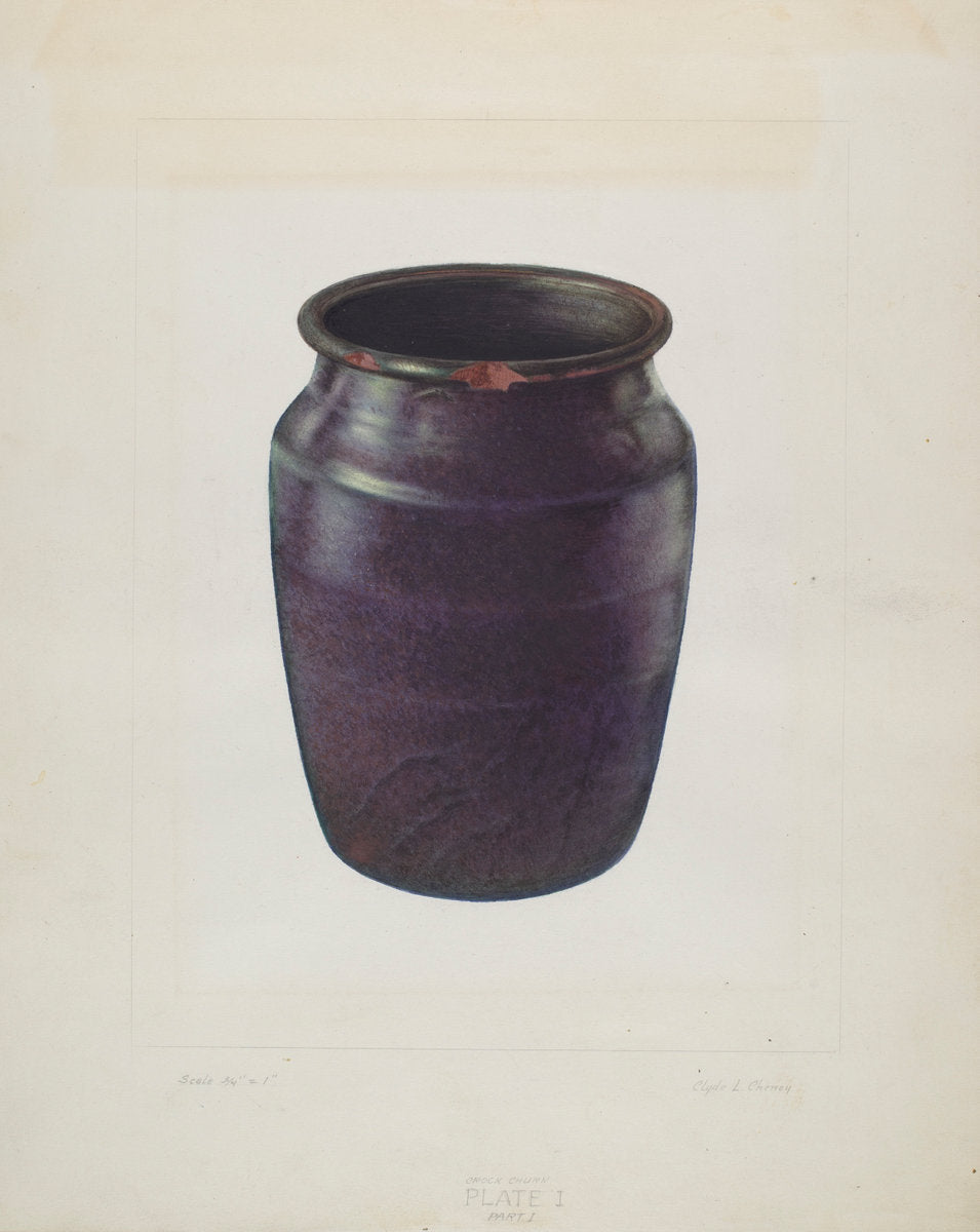 Earthen Churn by Clyde L. Cheney (American, active c. 1935), 16X12"(A3)Poster Print