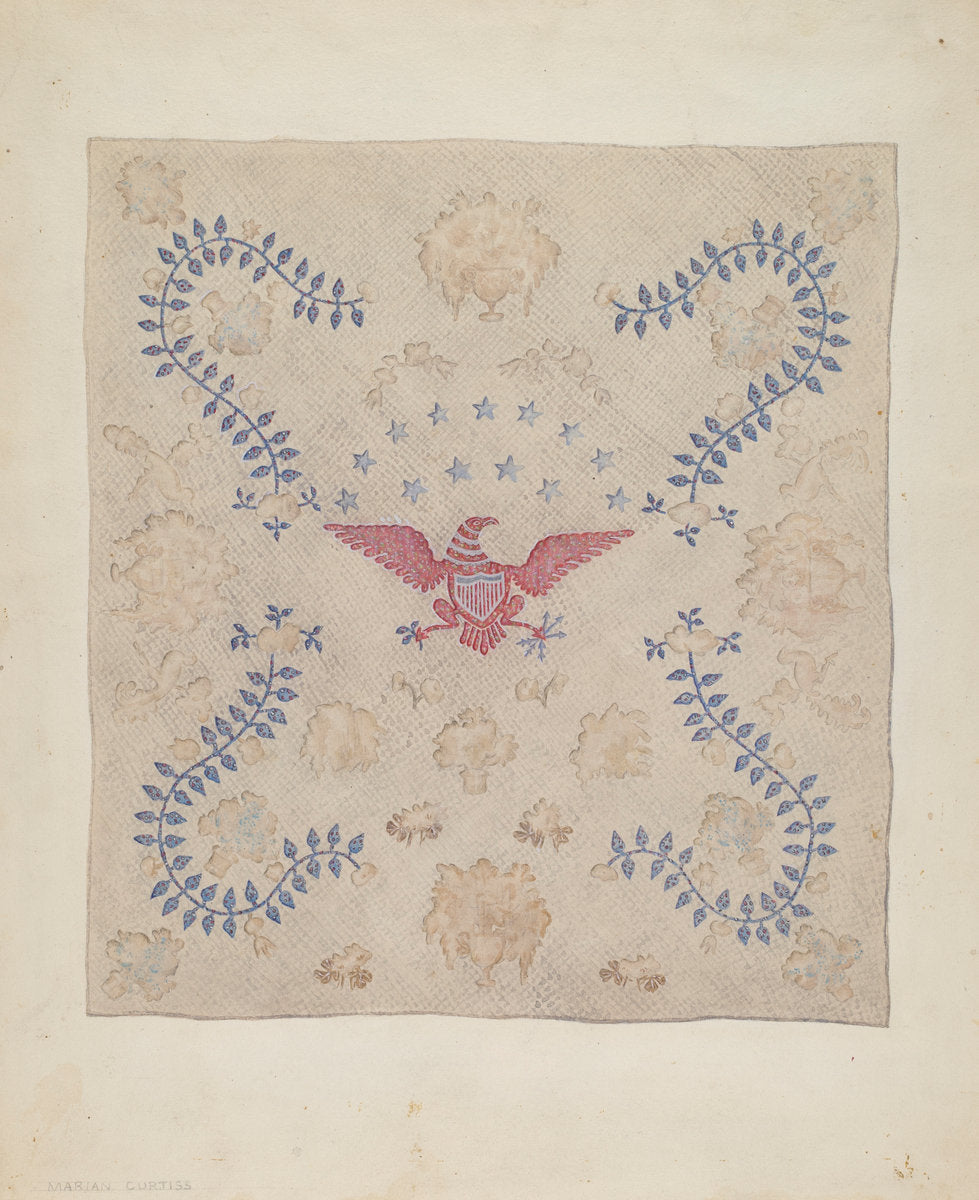 Eagle and Stars Bedspread by Marion Curtiss (American, active c. 1935), 16X12"(A3)Poster Print