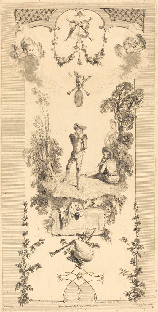 Shepherd Dancing to the Sound of a Flute by Louis Crépy after Antoine Watteau (French, born c. 1680), 16X12"(A3)Poster Print
