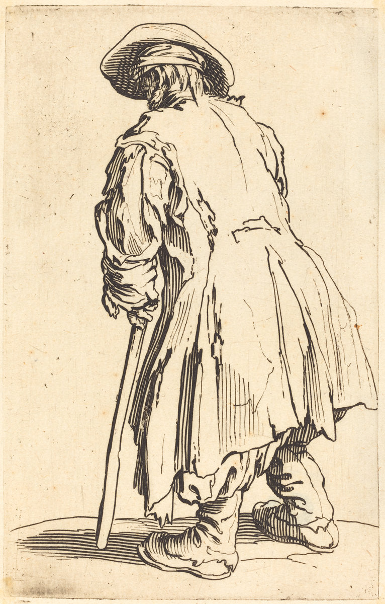 Old Beggar with One Crutch by Jacques Callot (French, 1592 - 1635), 16X12"(A3)Poster Print