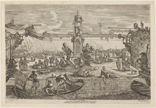 Statue of Ferdinand I by Stefano Della Bella (Italian, 1610 - 1664), 16X12"(A3)Poster Print