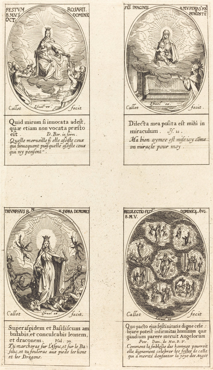 Our Lady of the Rosary; Virgin and Child Appearing in a Cloud; Triumphant Virgin; Reu by Jacques Callot (French, 1592 - 1635), 16X12"(A3)Poster Print