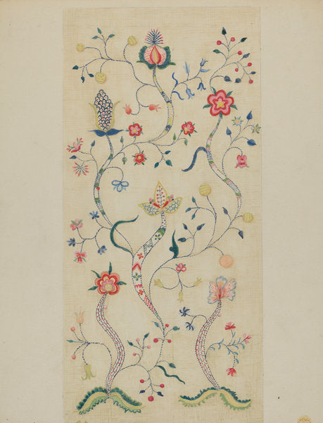 Crewel Embroidery by Fanchon Larzelere (American, active c. 1935), 16X12"(A3)Poster Print