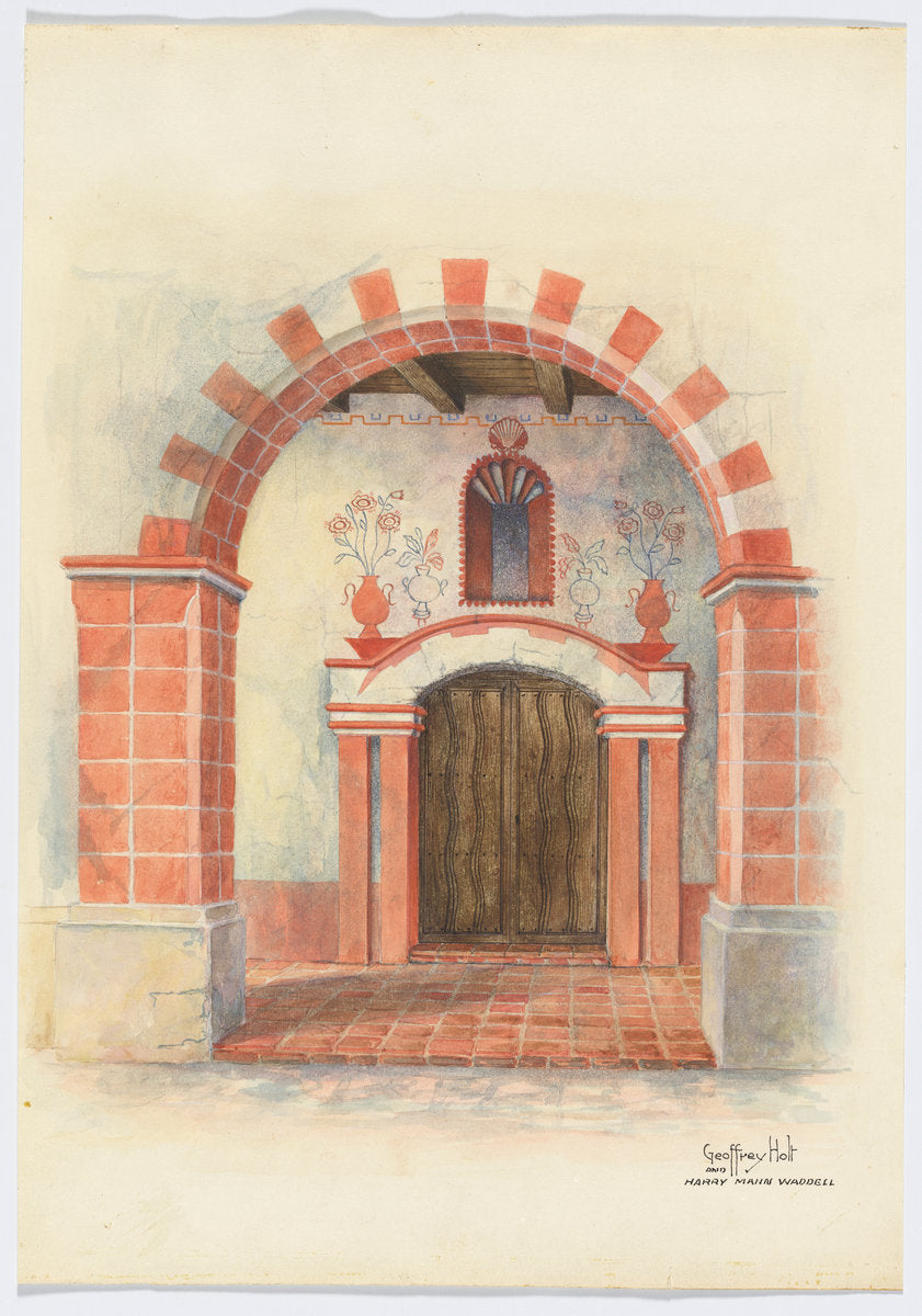 Restoration Drawing: Main Doorway & Arch to Mission House by Geoffrey Holt and Harry Mann Waddell (American, active c. 1935), 16X12"(A3)Poster Print