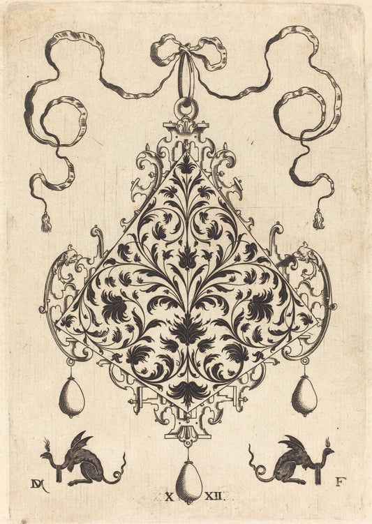 Large Pendant, Ornamental Foliage Design by Daniel Mignot (German, active 1593/1596), 16X12"(A3)Poster Print