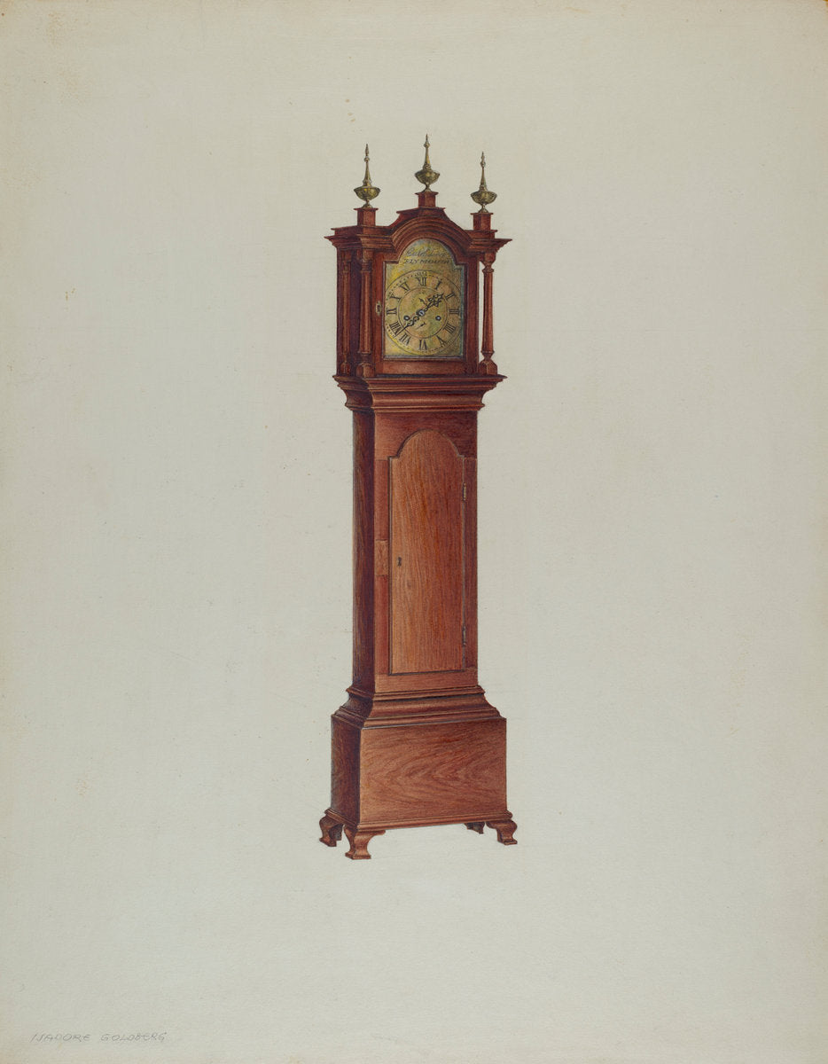 Miniature Tall Clock by Isadore Goldberg (American, active c. 1935), 16X12"(A3)Poster Print