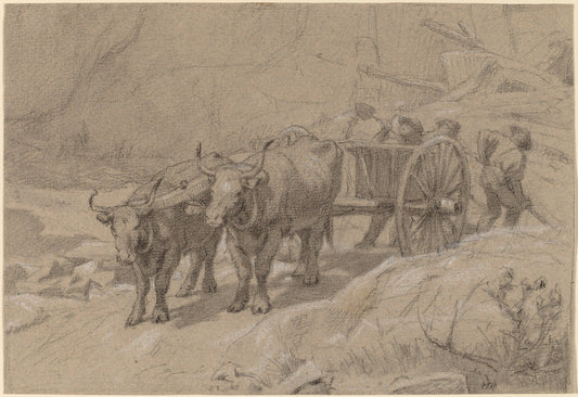 Oxen and Dump Cart by Edwin Forbes (American, 1839 - 1895), 16X12"(A3)Poster Print