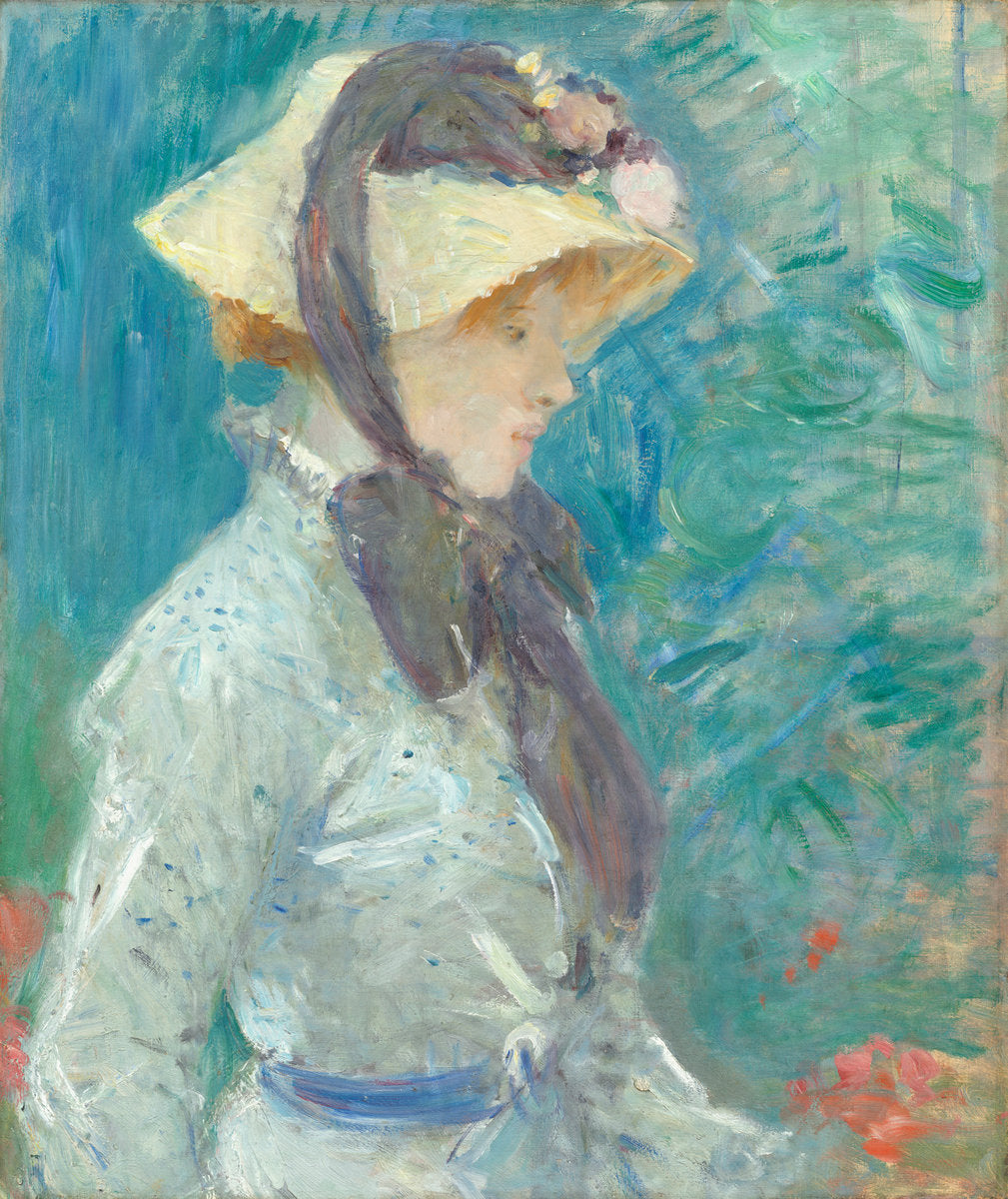 Young Woman with a Straw Hat by Berthe Morisot (French, 1841 - 1895), 16X12"(A3)Poster Print